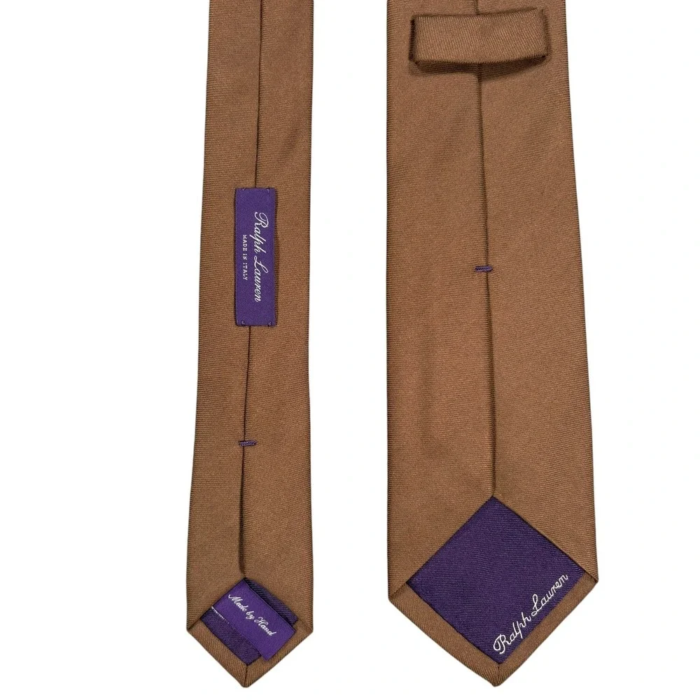 Ralph Lauren Purple Label 100% Silk Tie Solid Brown Satin Necktie Italy